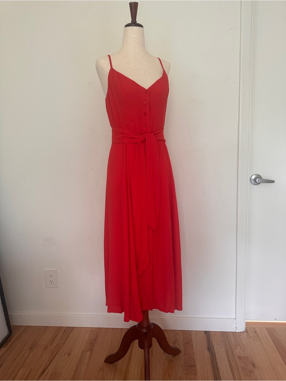 Reformation Red V-Neck Tie-Waist Midi Dress 6